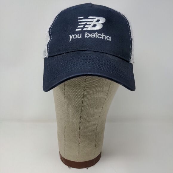 You Betcha Mens Snapback Mesh Back Hat Blue White Adjustable Embroidered Logo - Picture 2 of 12